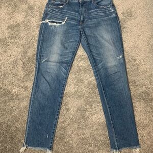 Moussy Vintage Women's Blue Distressed Cropped Denim Size 30, Raw Hem Made in JP